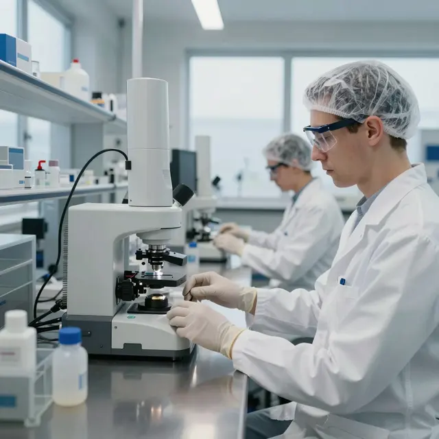 Professional testing laboratory environment with skilled Polish technicians performing quality analysis using advanced equipment, bright and clean workspace with natural light, focus on precision and reliability